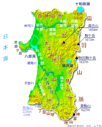 秋田県の地形図