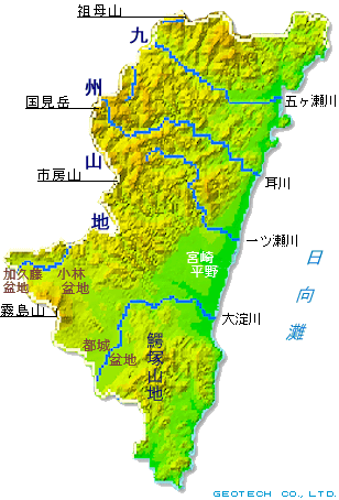 宮崎県の地形図