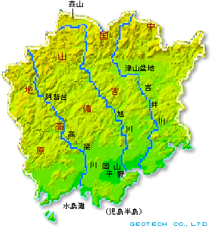 岡山県の地形図