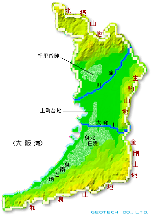 大阪府の地形図