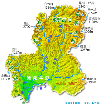 岐阜県の地形図