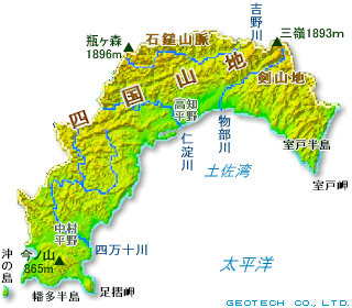 高知県の地形図