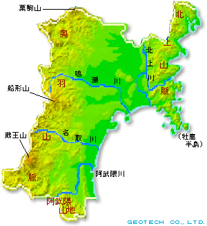 宮城県の地形図