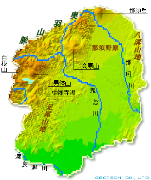 栃木県の地形図